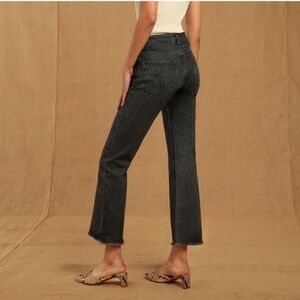 Rouje Opera Jeans Noir Double Stone Washed Black Kick Flare High Waist SZ 26